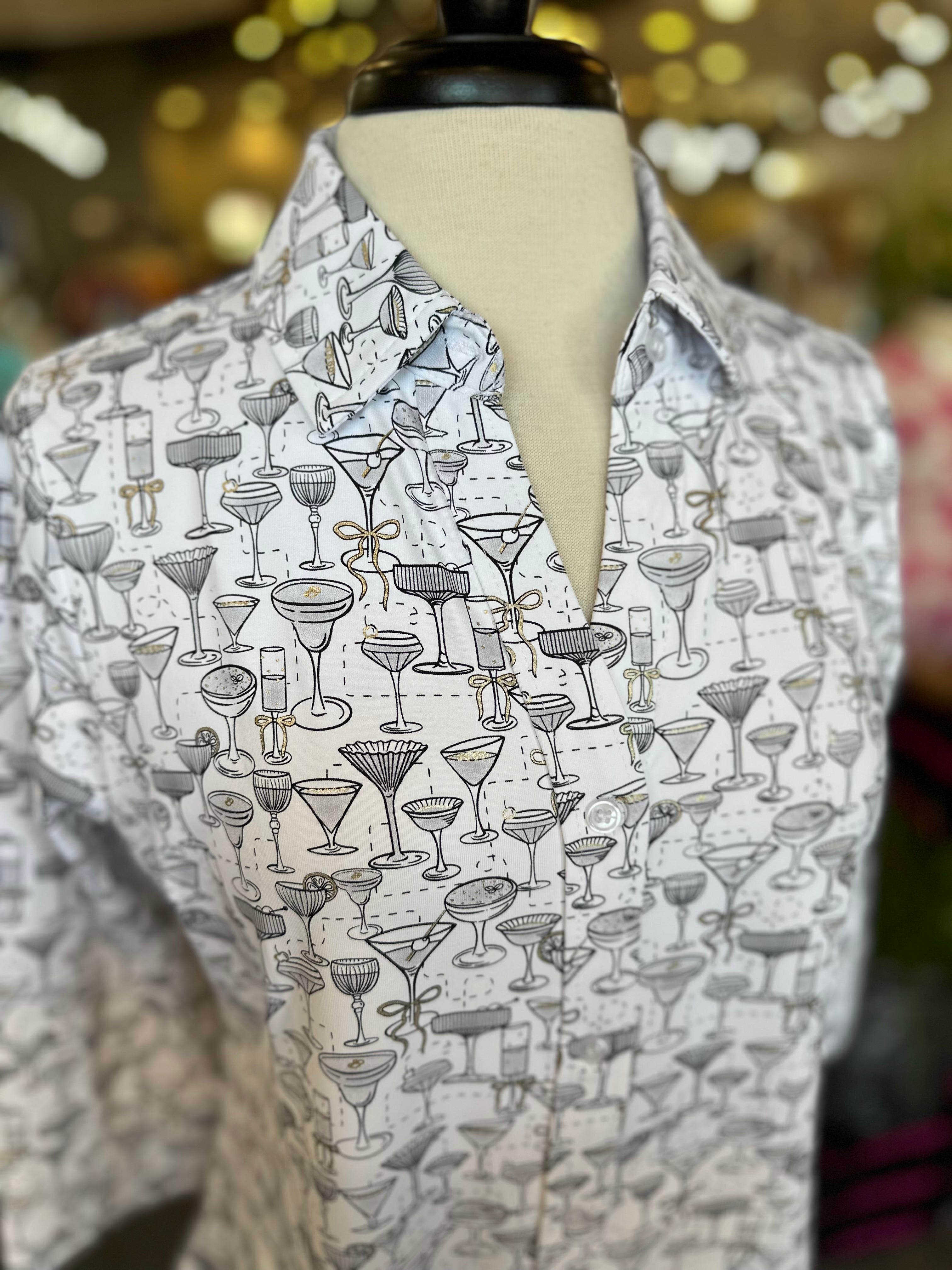 Lulu B UPF 50+ Button Down Blouse - Drinks Print