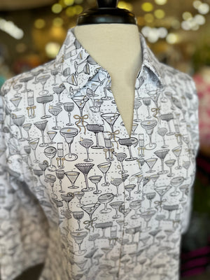 Lulu B UPF 50+ Button Down Blouse - Drinks Print