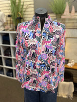 Lulu B UPF 50+ Mock Neck Quarter Zip - Neon Jungle Animal