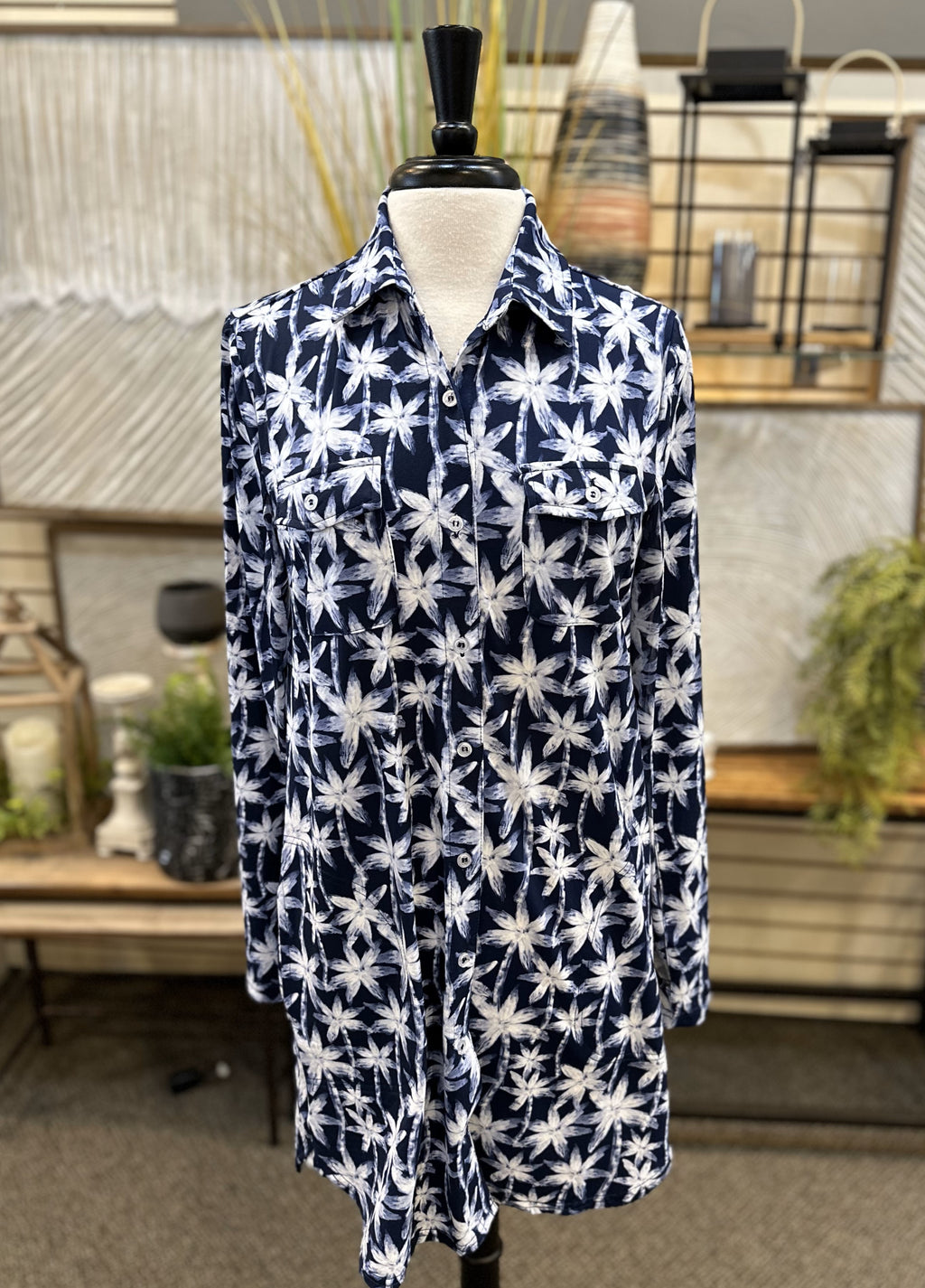 Beachtime by Lulu B UPF 50+ Collared Shirt Dress Palm Print