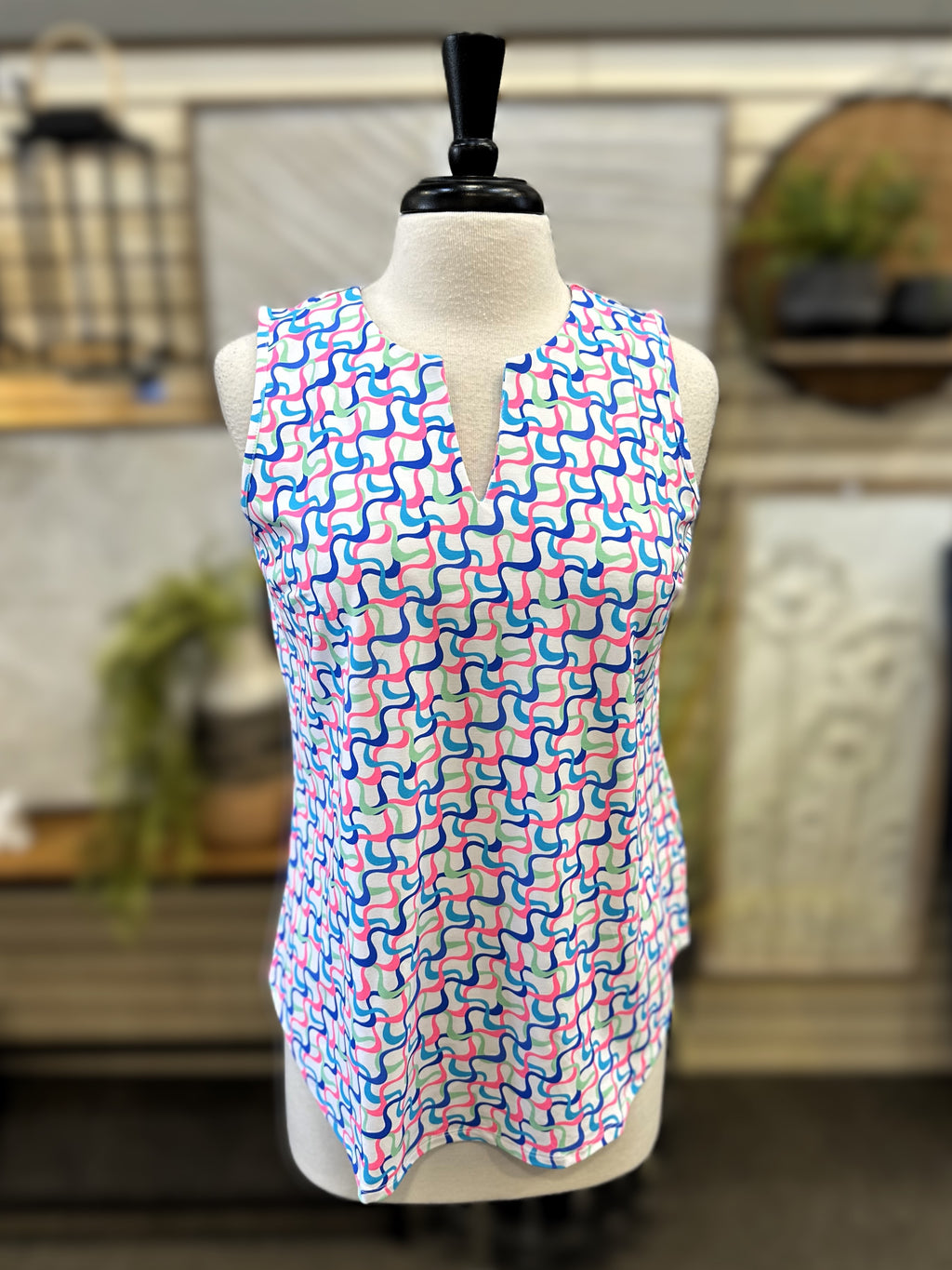 Lulu B UPF 50+ Keyhole Tank - Wavy Print