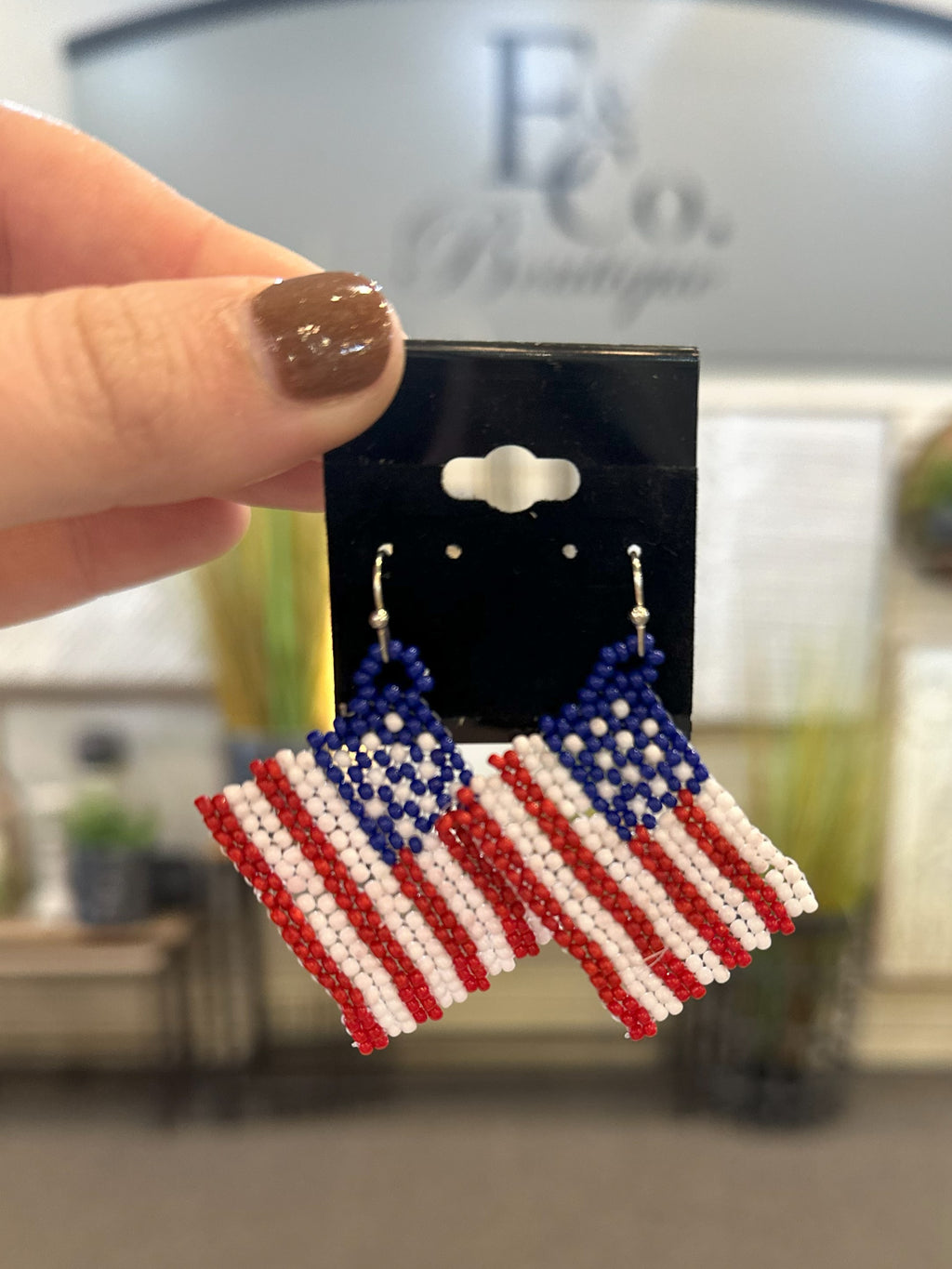 Patriotic Beaded USA Flag Earrings