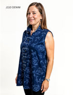 Denim Blue Vest with Floral Print Detail by Creation