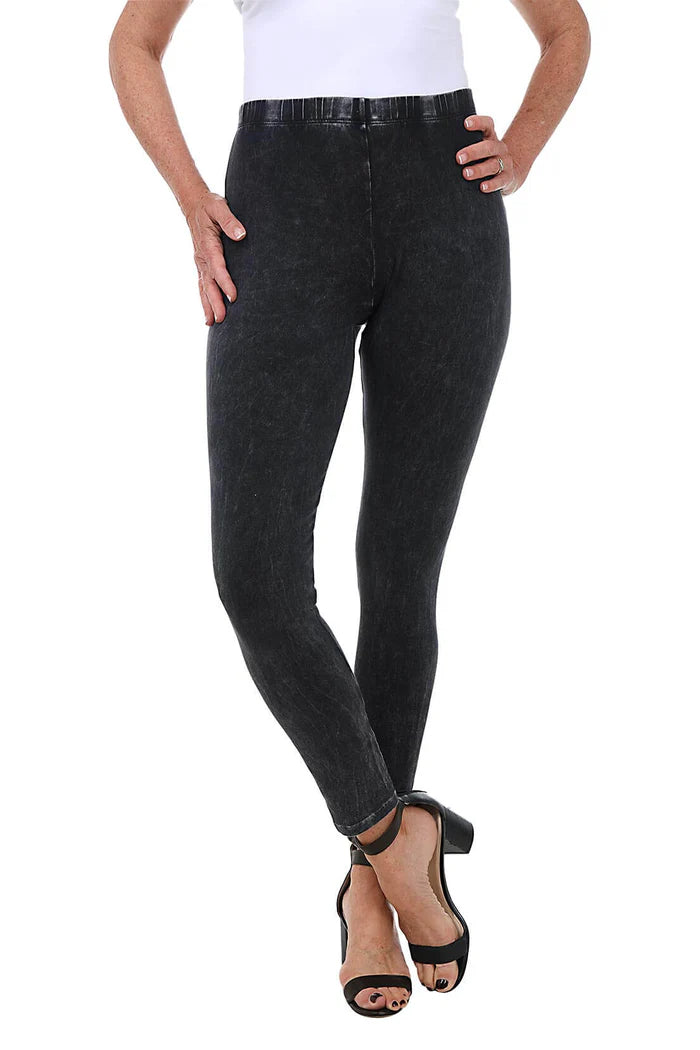 Jess & Jane Cotton Ankle Legging with Elastic Waist - Black Wash