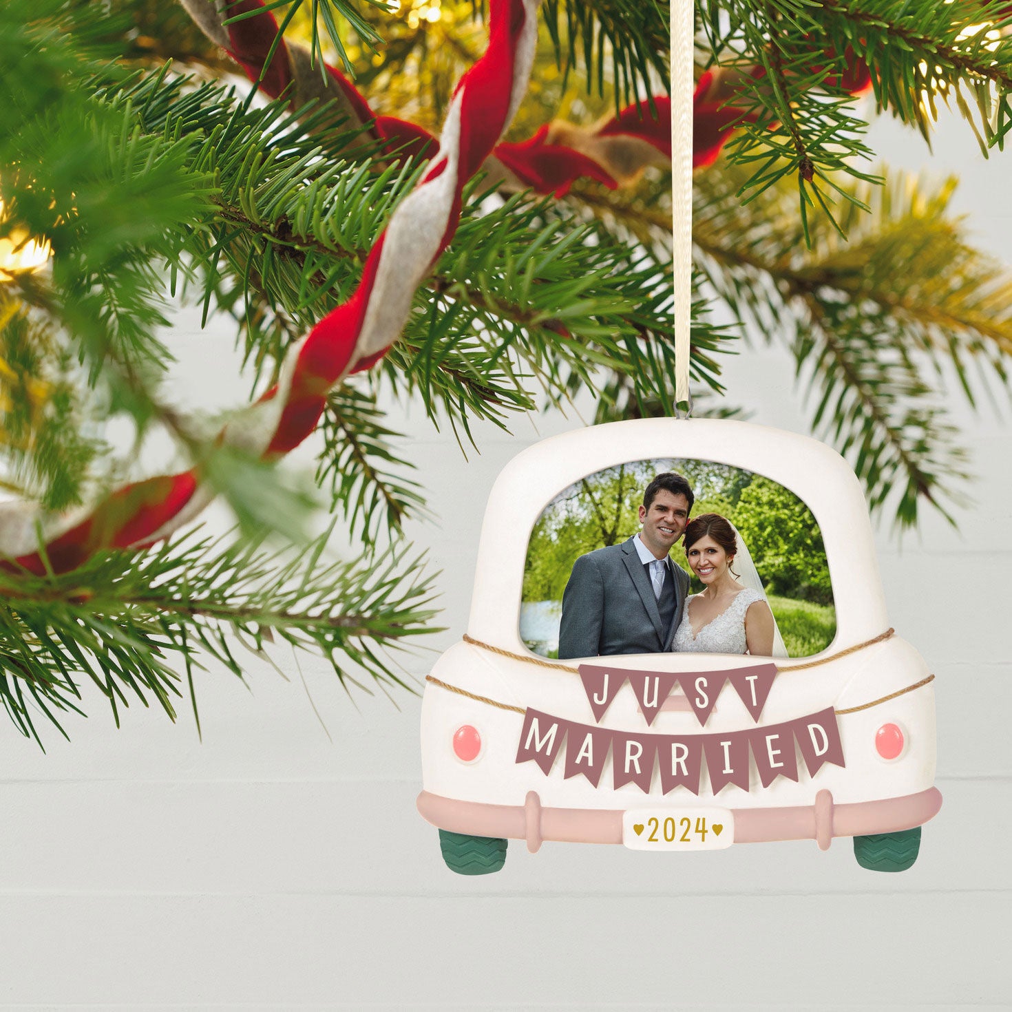 Just Married 2024 Porcelain Hallmark Keepsake Ornament, Personalized Ornament, Custom Photo