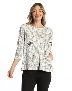 Jess & Jane Cat Print Top with Side Pocket - MADE IN THE USA