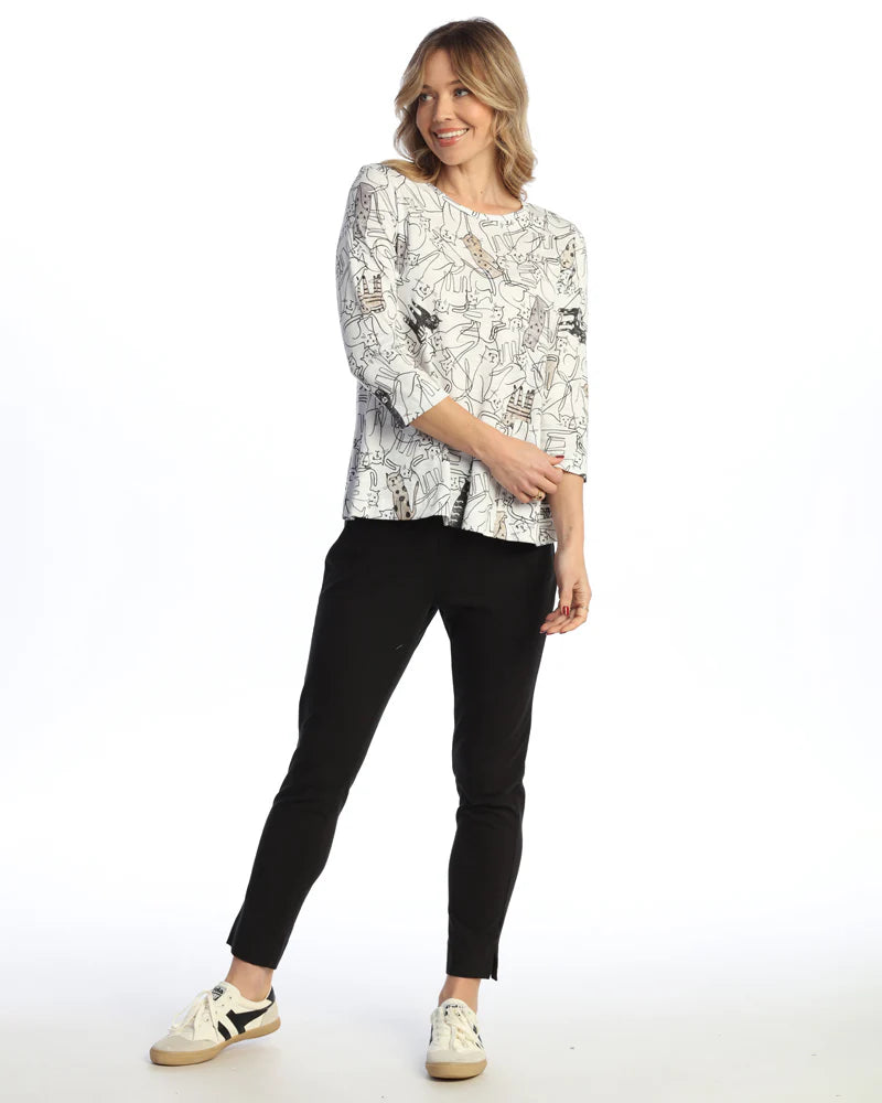 Jess & Jane Cat Print Top with Side Pocket - MADE IN THE USA