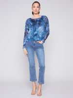 Charlie B Printed Crinkle Mesh Relax Top - Denim Tie Dye