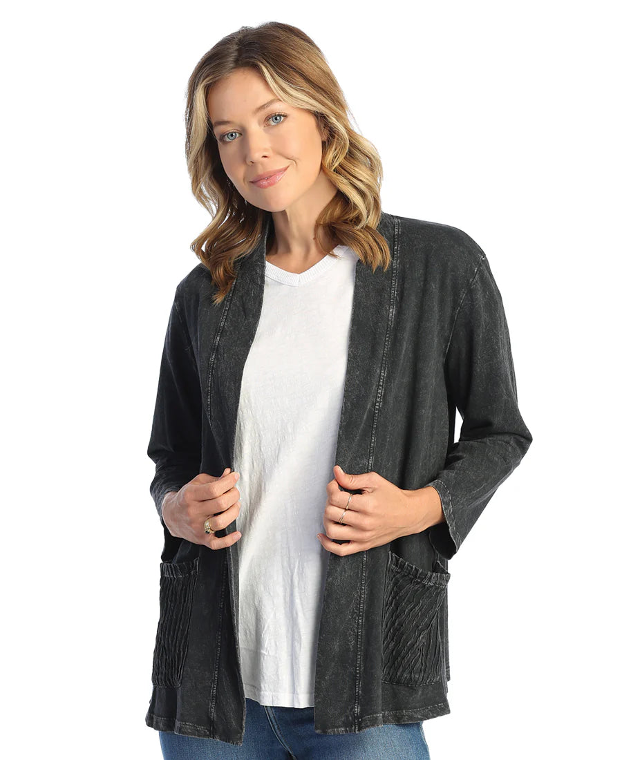 Jess & Jane Mineral Wash Cotton Cardigan with Pockets - MADE IN THE USA