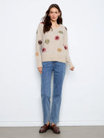Charlie B Embroidered Floral V-Neck Sweater - Natural