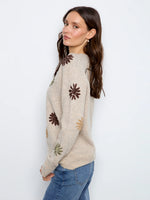 Charlie B Embroidered Floral V-Neck Sweater - Natural