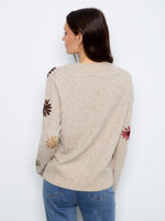Charlie B Embroidered Floral V-Neck Sweater - Natural