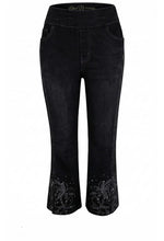 Ethyl Pull On Capri with Cutout Flowers and Rhinestone Detail