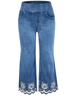 Ethyl Pull-On Wide Leg Crop Jean with Scalloped Embroidered Hem