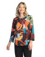 Jess & Jane Abstract Art Print Top with Round Hem - MADE IN THE USA