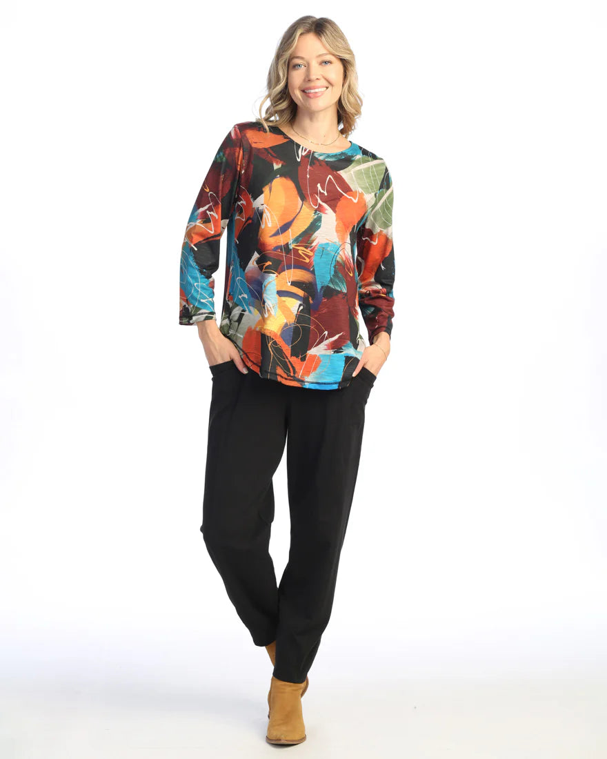 Jess & Jane Abstract Art Print Top with Round Hem - MADE IN THE USA