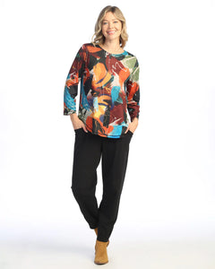 Jess & Jane Abstract Art Print Top with Round Hem - MADE IN THE USA