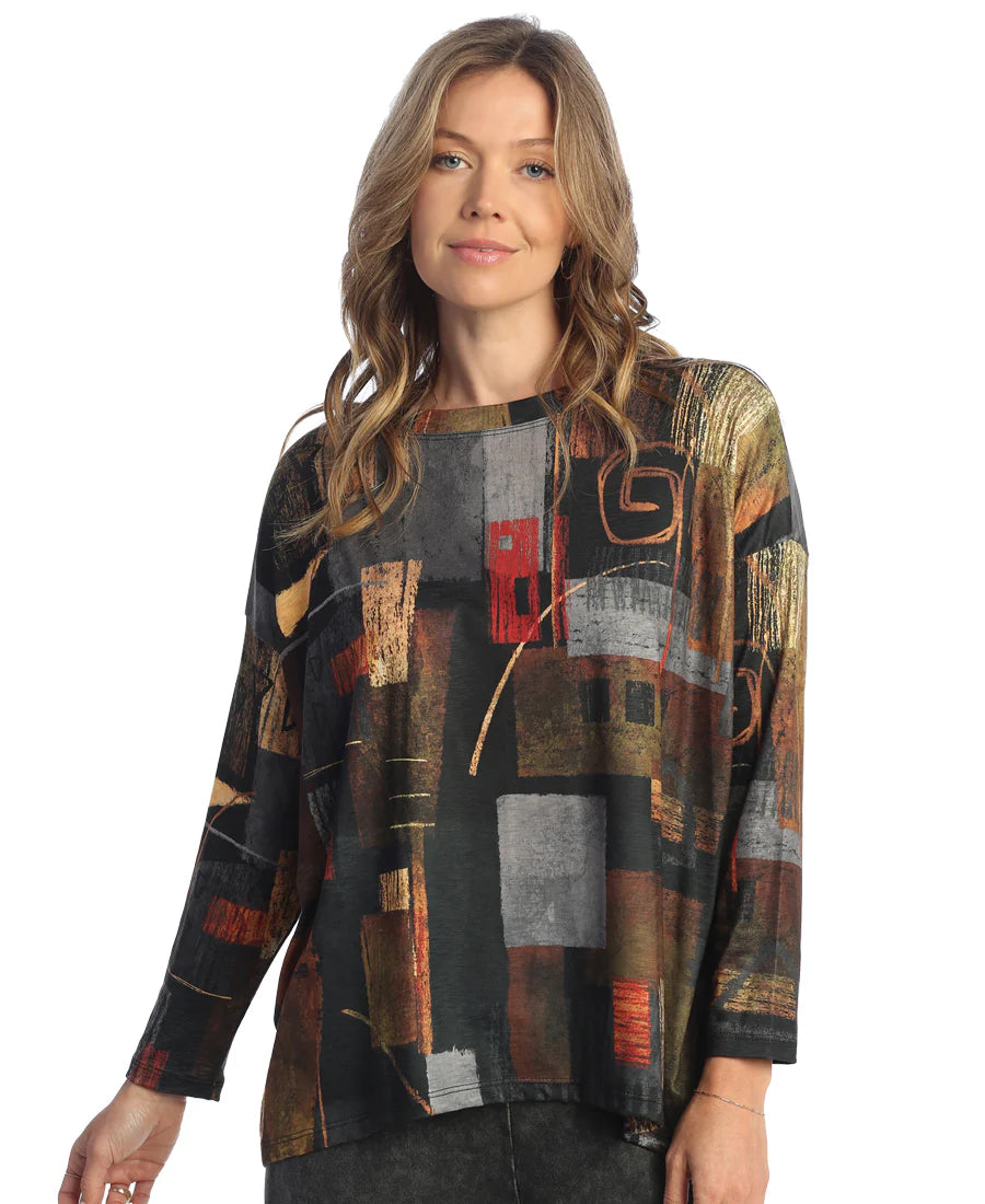 Jess & Jane DUNES Abstract Art Print Top with Round Hem - MADE IN THE USA