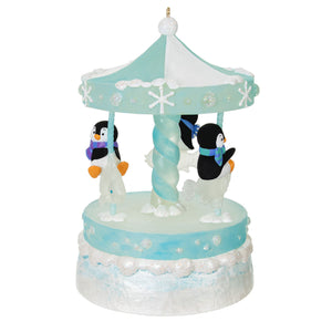 Playful Penguins on Carousel Musical Ornament 2024 Hallmark Keepsake Ornament With Light and Motion