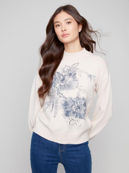 Charlie B Printed Mock Neck Sweater with