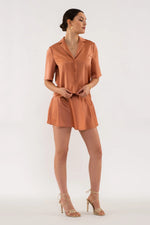 Blu Pepper Button Up Satin Short Sleeve - Light Sienna