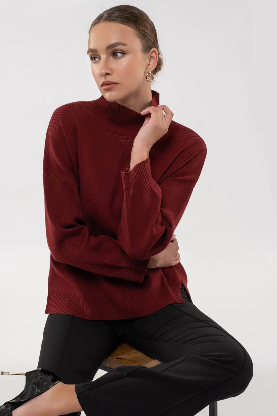 The Workshop by Blu Pepper Cowl Neck Tunic Knit Sweater