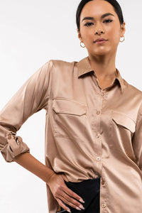 Blu Pepper Satin Button Down Blouse