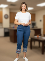Lulu B  Embroidered Patriotic Stars Capri - Dark Denim