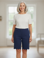 Lulu B Seersucker Scalloped Bermuda Short - Navy