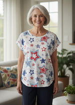 Keren Hart Red, White, and Blue Star Short Sleeve Tee