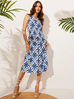 Charlie B Printed Sleeveless Empire Waist Midi Dress - Mosaic