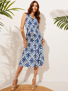 Charlie B Printed Sleeveless Empire Waist Midi Dress - Mosaic