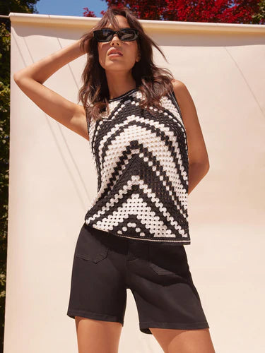Charlie B Sleeveless Crochet Crew Neck Top