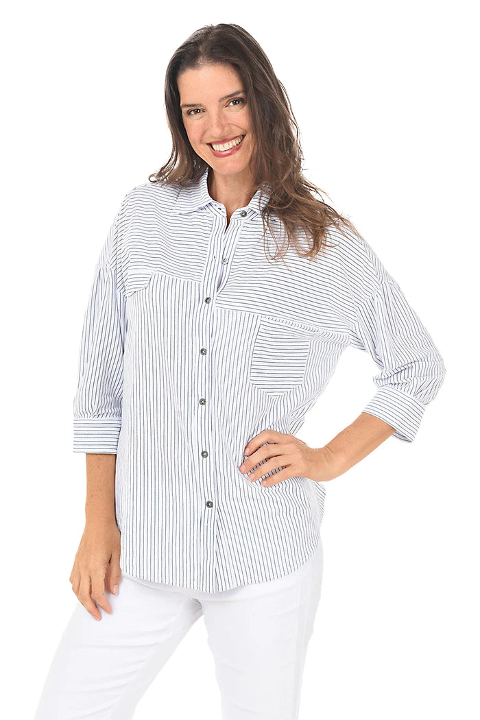 Wild Palms Cotton Striped Slub-Knit Button Front Shirt