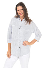 Wild Palms Cotton Mini Stripe Button Down Shirt
