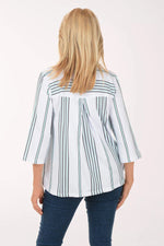 Wild Palms Striped Collared Top with Wood Button Detail - White + Navy + Aruba