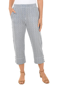 Wild Palms Railroad Stripe Pull-On Capri Pant with Side Button Detail