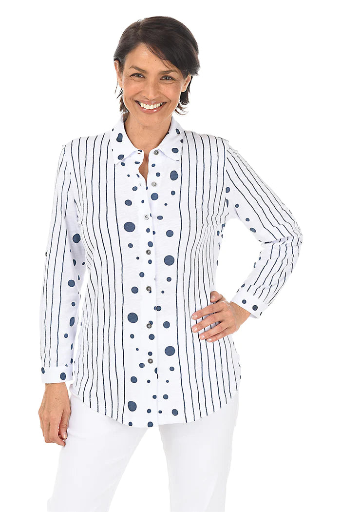 Wild Palms Cotton Spotted Slub-Knit Button Front Shirt