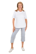 Wild Palms Mini Stripe Pull-On Capri - White + Denim
