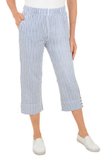 Wild Palms Mini Stripe Pull-On Capri - White + Denim