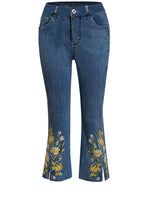 Ethyl Fly Front Embroidered Capri - Yellow Floral Accent