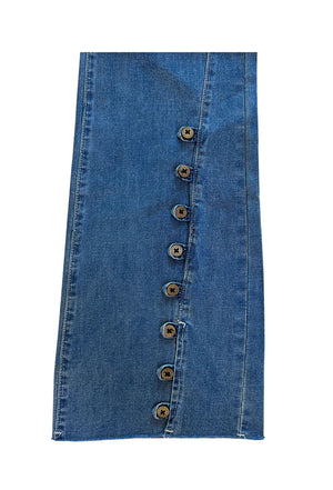 Ethyl Fly Front Boot Cut Jean with Wood Button Detail - Light Wash