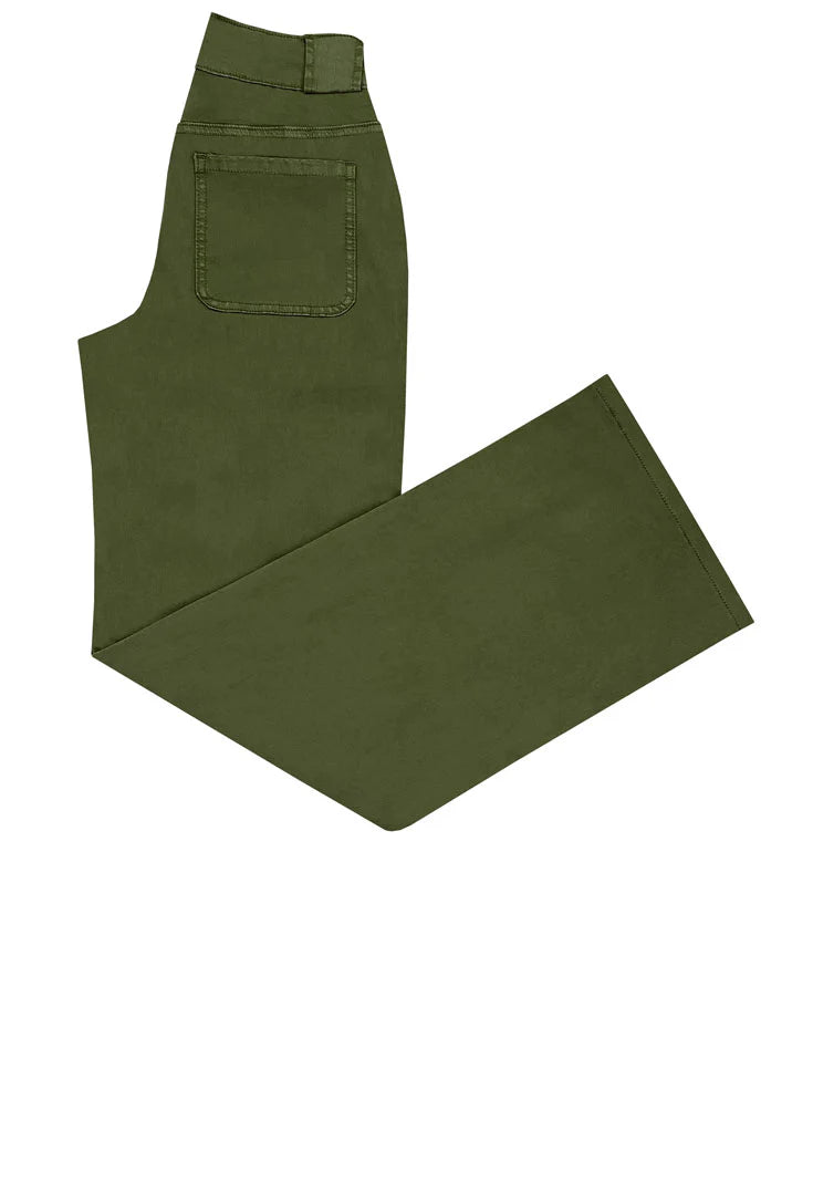 Ethyl Wide Leg Jean with Pork Chop Pocket - Olive