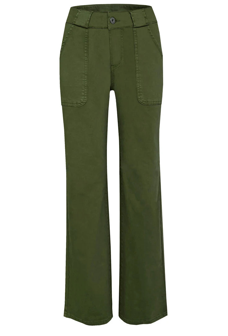 Ethyl Wide Leg Jean with Pork Chop Pocket - Olive
