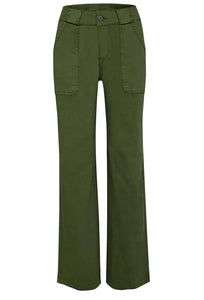 Ethyl Wide Leg Jean with Pork Chop Pocket - Olive