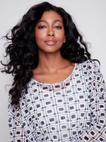 Charlie B Printed Crinkle Mesh Relax Top - Checkered