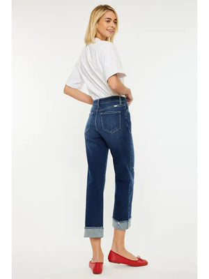 Kancan High Rise Cropped Straight Jean with Cuff