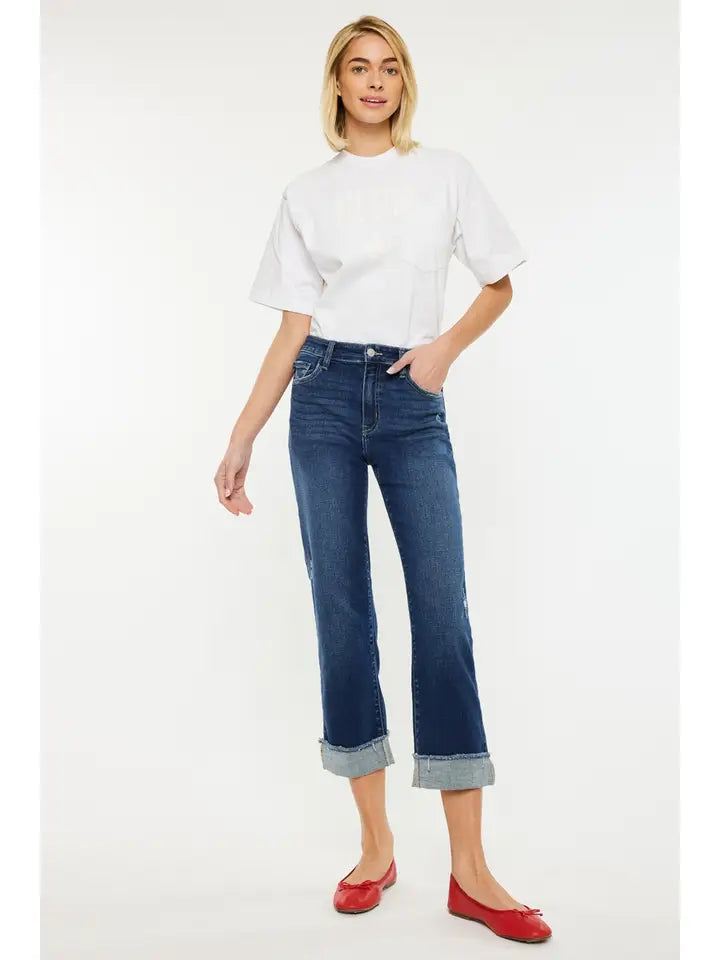 Kancan High Rise Cropped Straight Jean with Cuff