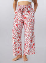 Keren Hart Floral Printed Pants with Belted Waist - Ecru + Red