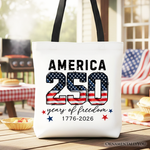 America 250 Years of Freedom Tote Bag, Patriotic USA Anniversary 1776 Canvas Tote